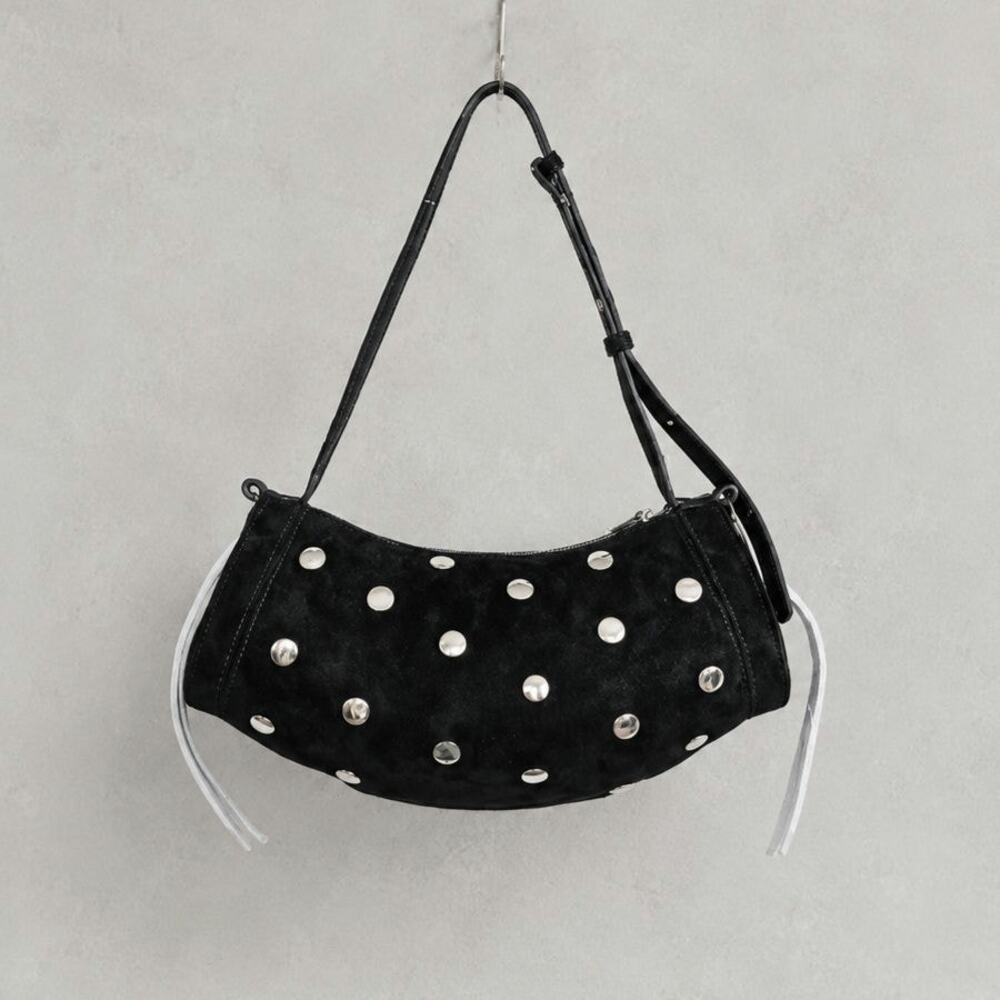 Zara Leather Suede Silver Tone Studded Shoulder Bag 6293/410/800 Womens M - Picture 1 of 7